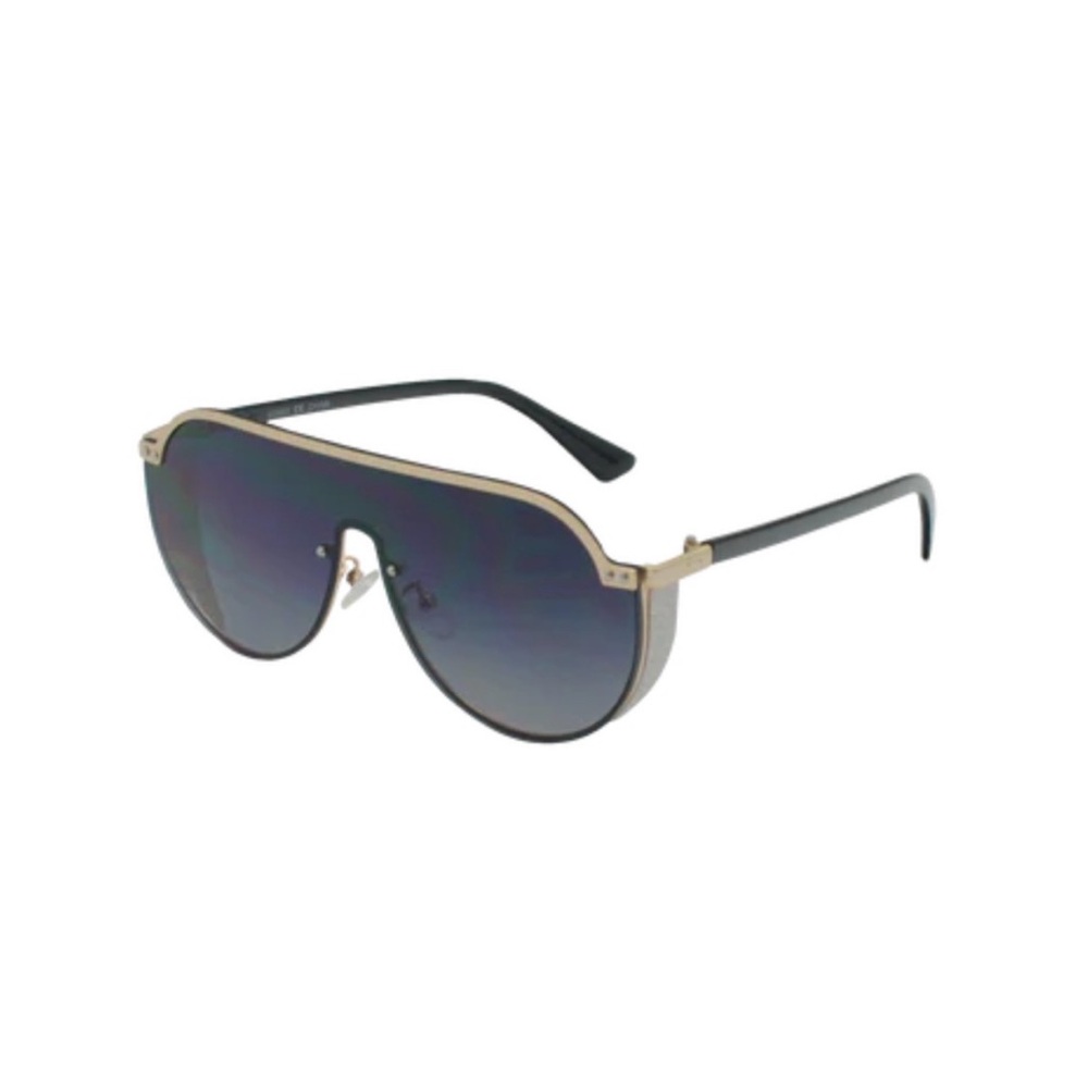 Shield Aviator Sunglasses in Gradient Smoke with Gold Trim
